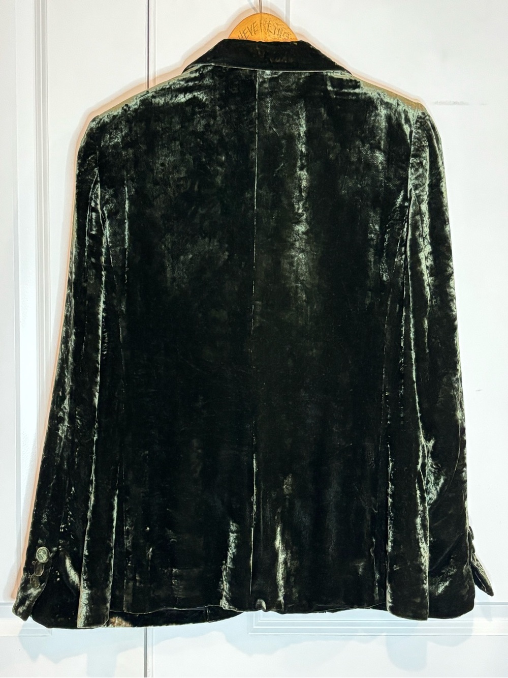 Frame Deep Moss Green Crushed Velvet Single Button Blazer 8 - Picture 7 of 12